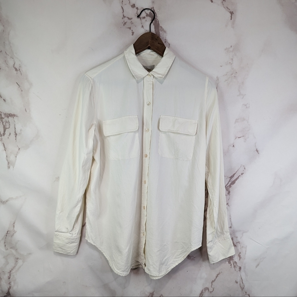 Everlane Top Women 2 XS White Silk Blouse Button Washable Relaxed Long Sleeve